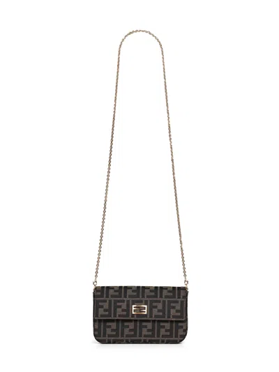 Fendi Baguette Wallet On Chain In Brown