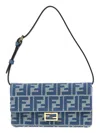Fendi Wallet On Chain Baguette With Shoulder Strap With All-over Ff Motif In Light Blue