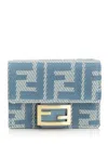 Fendi Micro Trifold Baguette Wallet In Jacquard Ff Denim Effect Blue Women