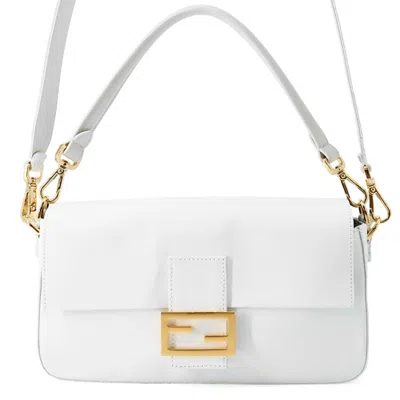 Pre-owned Fendi Baguette White Linen Shoulder Bag ()