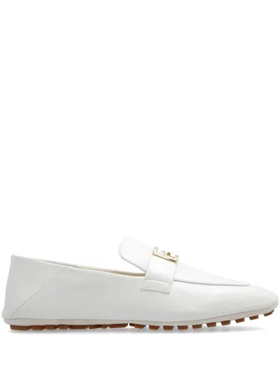 Fendi Baguette Leather Loafers In White
