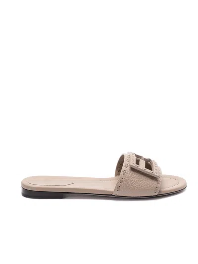 Fendi Women Cappuccino Leather Baguette Slippers In Brown
