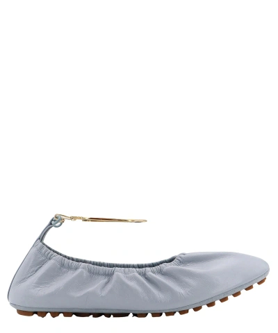 Fendi Ivory Leather Ballerinas In Blue
