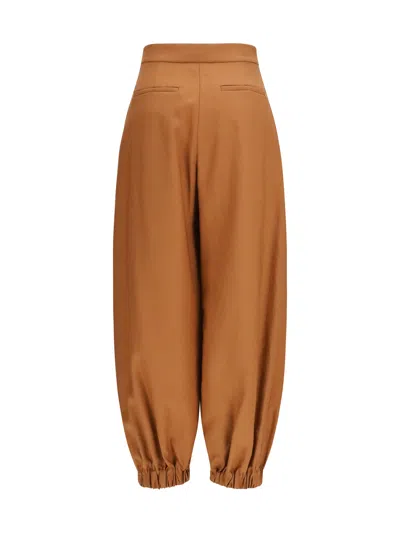 Fendi Balloon Silhouette Cotton-linen Trousers In Brown