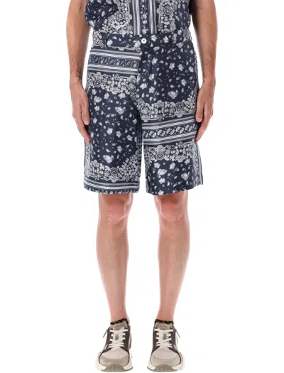 Fendi Bandana Coral Silk Shorts With Side Pockets In Black