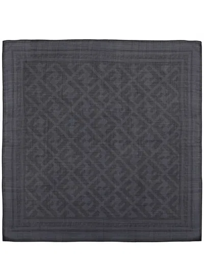Fendi Ff Motif Silk-wool Jacquard Scarf In Gray