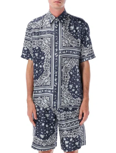 Fendi Bandana Print Silk Shirt With Italian-style Collar In Blue