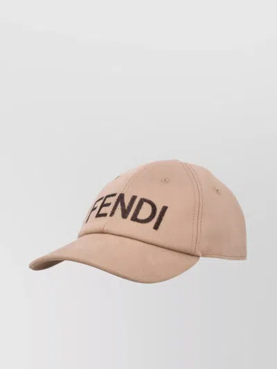 Fendi Baseball Cap Canvas Curved Brim In Beige