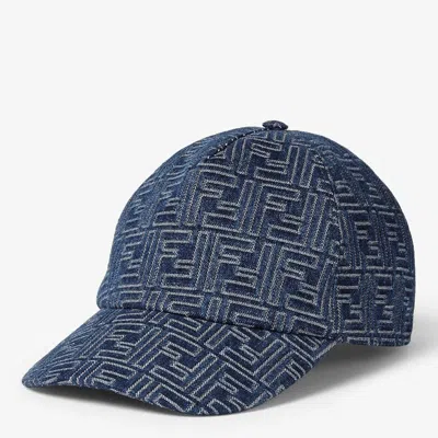 Fendi Baseball Cap In Blue Ff Denim In Metallic