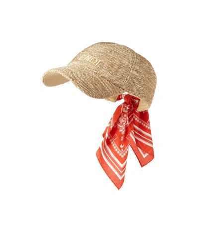 Fendi Baseball Cap With Cotton Coral Bandana Foulard In Gold