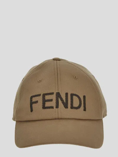 Fendi Baseball Cap With Visor And Embroidered Logo In Cream