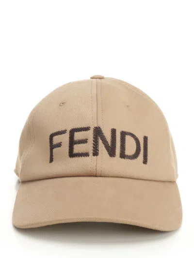 Fendi Baseball Hat In Cotton Beige With Stitching Selleria
