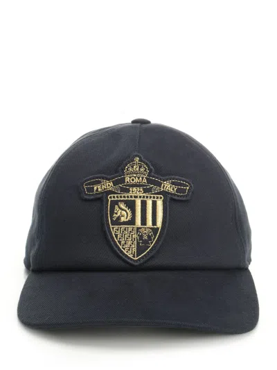 Fendi Baseball Hat In Cotton Blue With Crest Embroidery