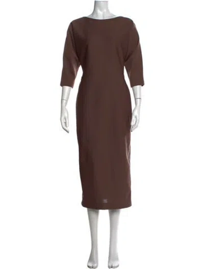 Pre-owned Fendi Bateau Neckline Midi Length Dress In Brown