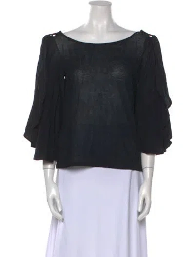 Pre-owned Fendi Bateau Neckline Three-quarter Sleeve Blouse In Black