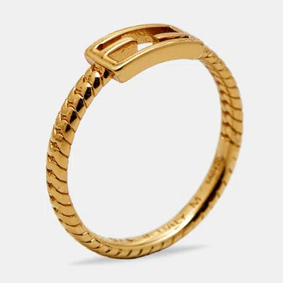Pre-owned Fendi Baugette Gold Tone Ring Size 54