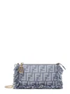 Fendi Blue Handbag With Fringed Details And Ff All-over Motif In Cotton Blend Woman