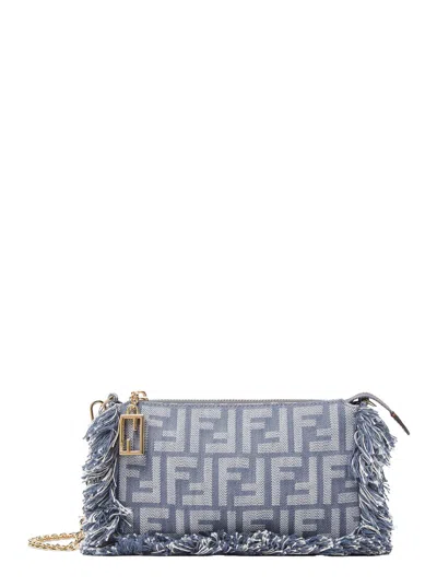 Fendi Blue Handbag With Fringed Details And Ff All-over Motif In Cotton Blend Woman
