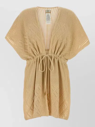 Fendi Beach Knit Poncho V Neck Open Front In Gold