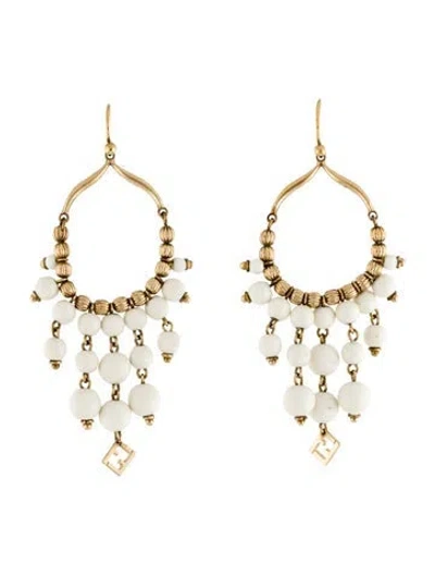 Pre-owned Fendi Bead Chandelier Earrings In White