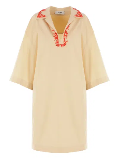 Fendi Loose Fit Dress Embroidered Collar In Yellow