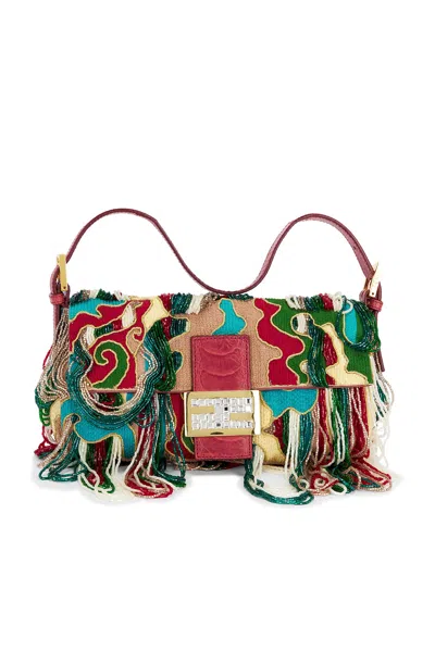 Pre-owned Fendi Beaded Fringe Baguette Shoulder Bag In Multi