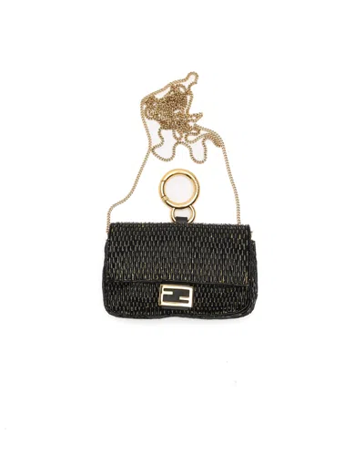 Fendi Beaded Nano Baguette Charm In Black