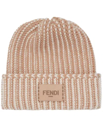 Fendi Wool Beanie Hat In Braun