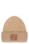 Fendi Brown Chevron Alpaca Beanie Women In Brown