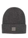 Fendi Logo Cap With Fold-over Cuff And Ribbed Texture In Gray