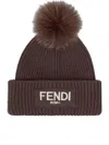 Fendi Textured Beanie And Pom Detail In Brown
