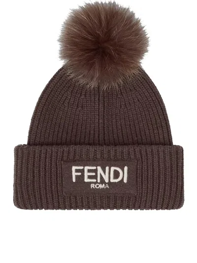 Fendi Beanie Pon Pon Accessories In Brown