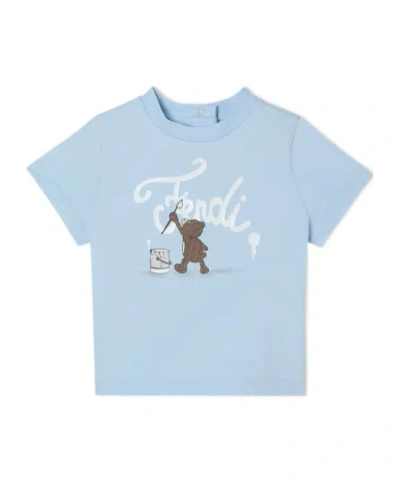 Fendi Bear Cotton T-shirt In Blue
