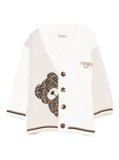 Fendi Babies' Bear-embellishment Cardigan In Multi