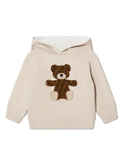Fendi Babies' Bear-motif Cotton Blend Hoodie In Neutrals