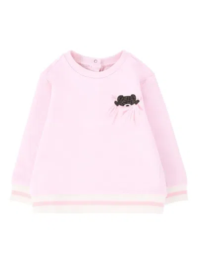 Fendi Babies' Bear-pocket Ribbed-trim Sweatshirt In Pink