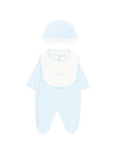 Fendi Bear-print Babywear (set Of Three) In Blue
