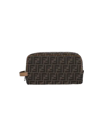 Fendi Brown Ff Fabric Toiletry Case
