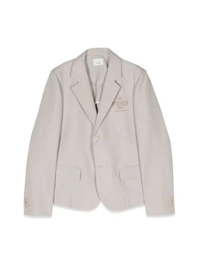 Fendi Logo-embroidered Single-breasted Blazer In Gray
