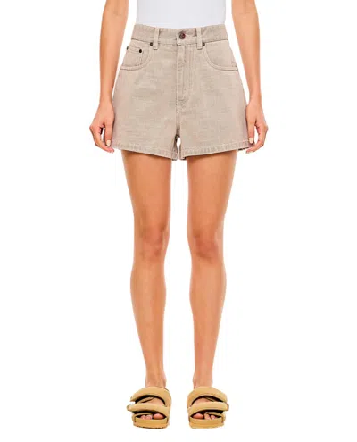 Fendi Beige 5-pocket Shorts With Embossed Logo Detail In Gray