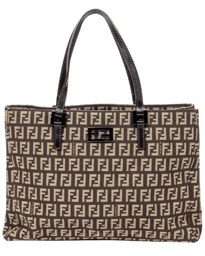 Fendi Beige & Dark Brown Zucchino Canvas Small Square Open Tote (authentic  Pre-loved) In Multi