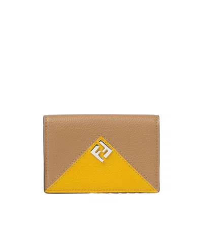Fendi Beige And Yellow Leather Card Holder