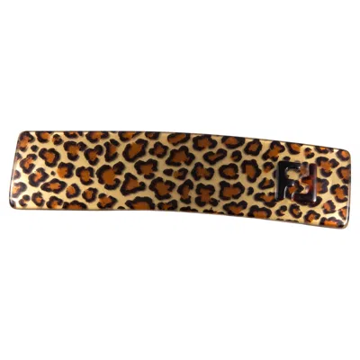 Pre-owned Fendi Beige Animal Printed Hair Clip In Brown