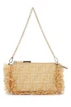 Fendi Jacquard Fabric Pouch With Chain And Raffia Ff
