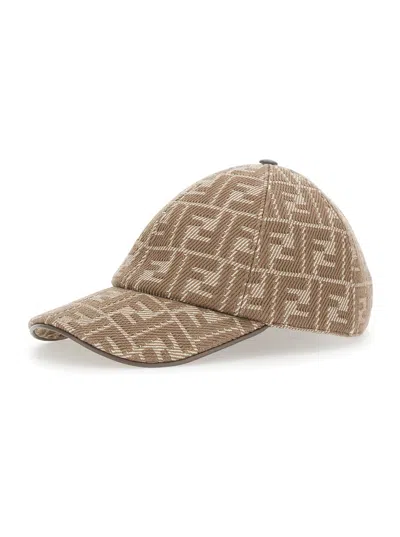 Fendi Beige Baseball Cap With All-over Ff Motif In Cotton Woman In Multicolor