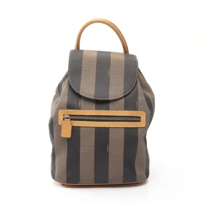Pre-owned Fendi Beige Black Brown Canvas Leather Backpack Handbag () In Multi