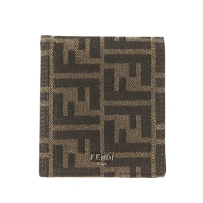 Pre-owned Fendi Beige Black Brown Canvas Leather Bill Wallet (bi-fold) () In Multi