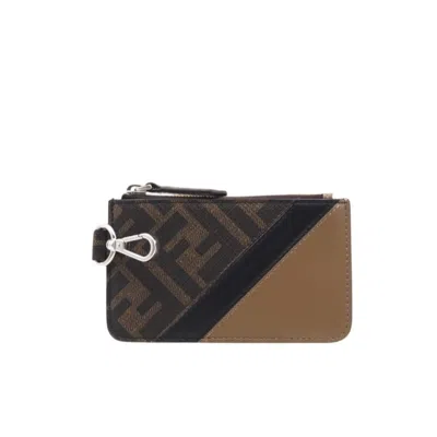 Pre-owned Fendi Beige Black Brown Coated Canvas Coin Purse/coin Case () In Multi