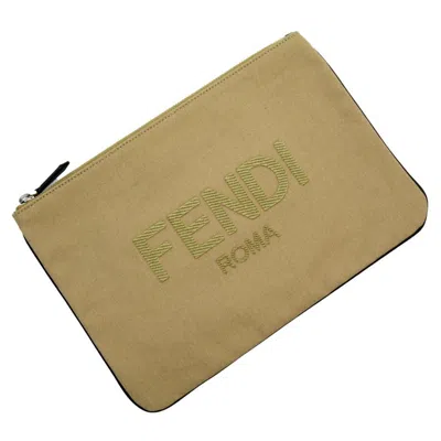 Pre-owned Fendi Beige Black Canvas Clutch Bag () In Beige, Black