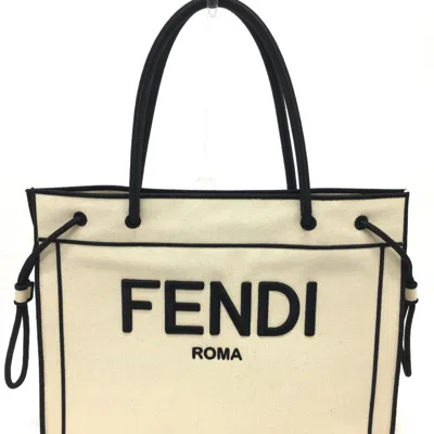 Pre-owned Fendi Beige Black Canvas Tote Bag () In Multi